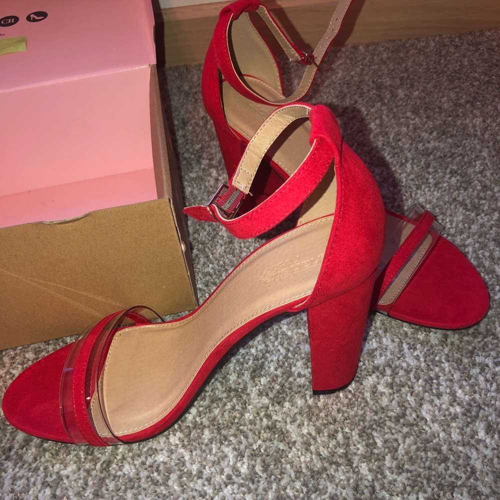 Red block shoes with strap